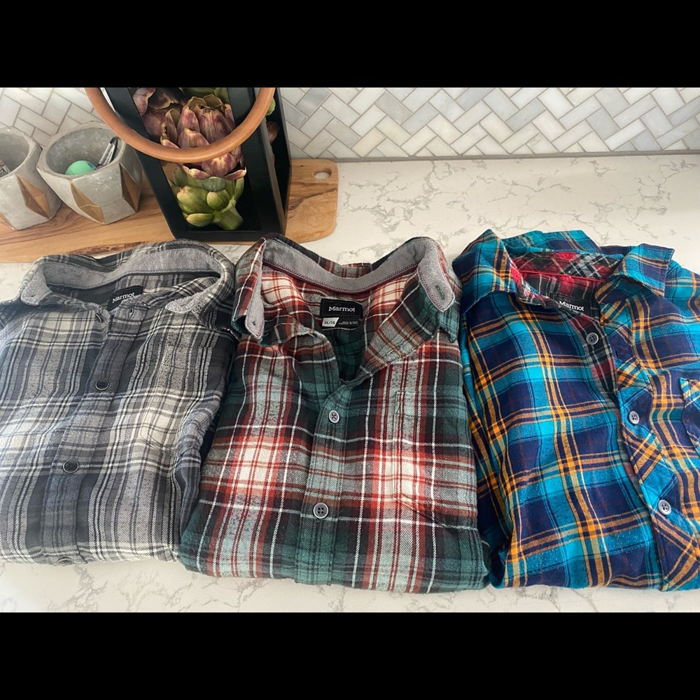 Lot of 3 men’s Marmot plaid flannels size XL